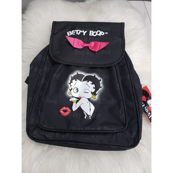 NEW Betty Boop Faux‎ Leather BACKPACK Bag Purse Lips Travel Overnight Bag - Picture 1 of 8